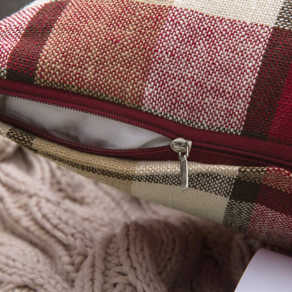 Christmas Decorative Plaid Pillow Covers Red and Tan 20x20