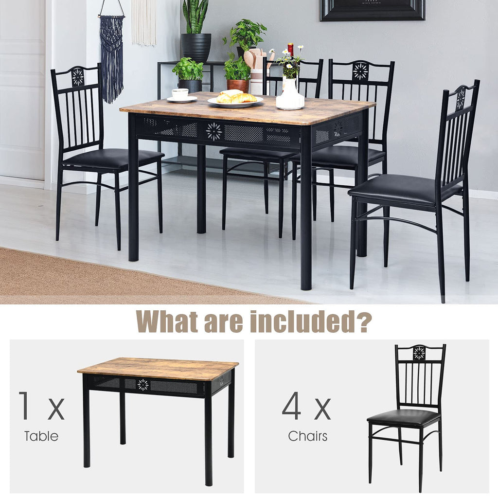 5 Piece Dining Table Set for 4, Kitchen Table Set w/ Chairs, Beige