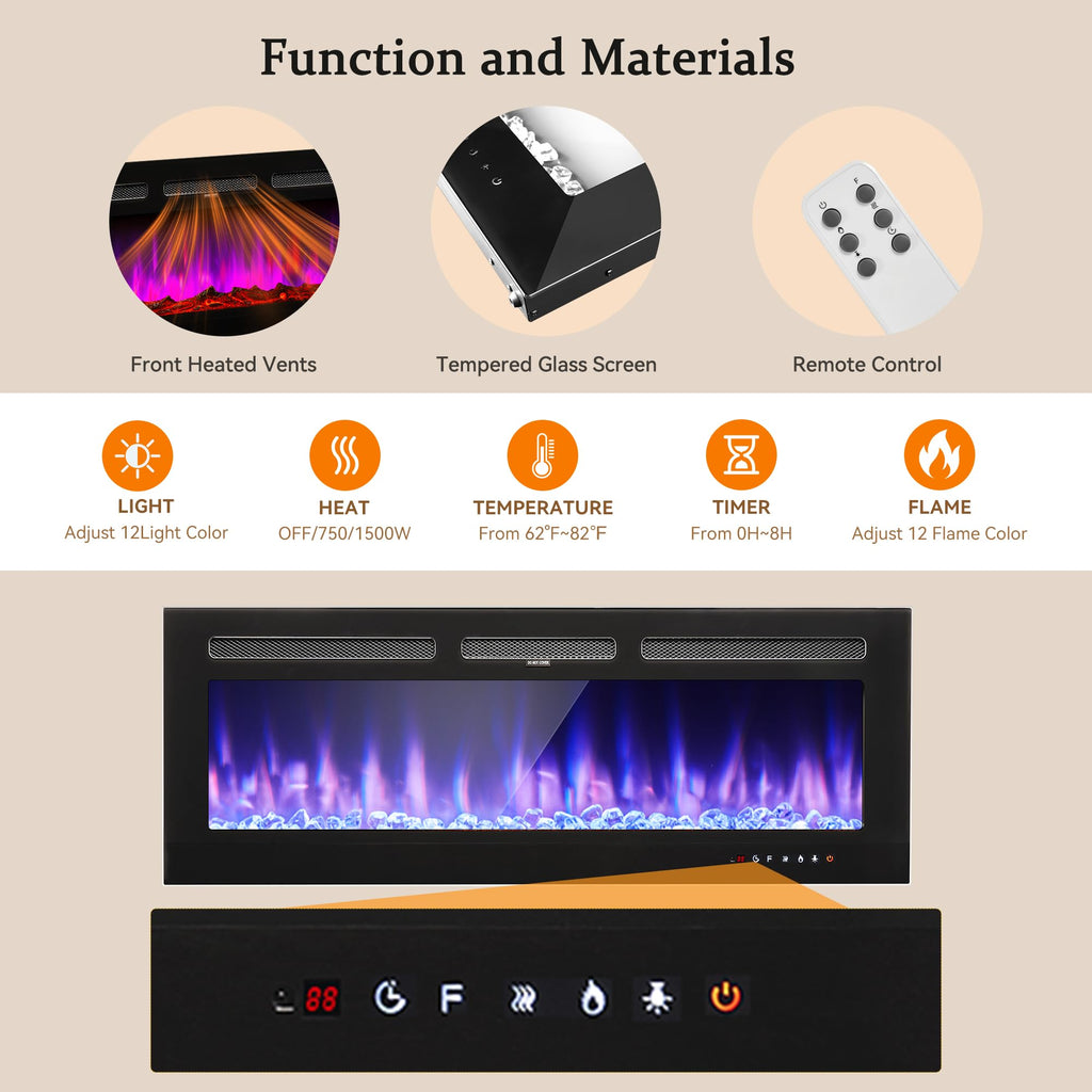 80" Fireplace TV Stand, Modern Entertainment Center with 50" Electric Fireplace for TVs Up to 90", TV Console, All