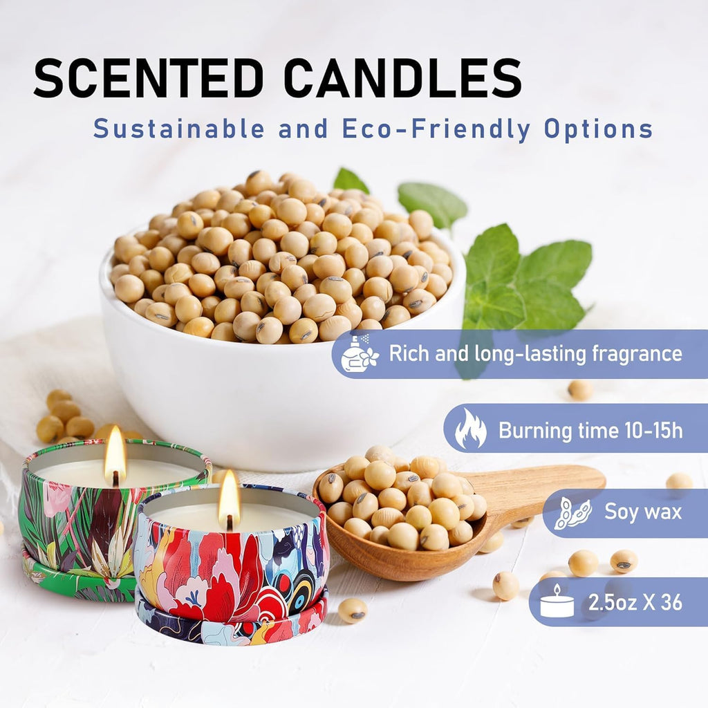 Set 36Pack Scented Candles Gifts Soy Wax Travel Tin Jar Candles 2.5 OZ jar Candles for Mom, Birthday, Thanksgiving