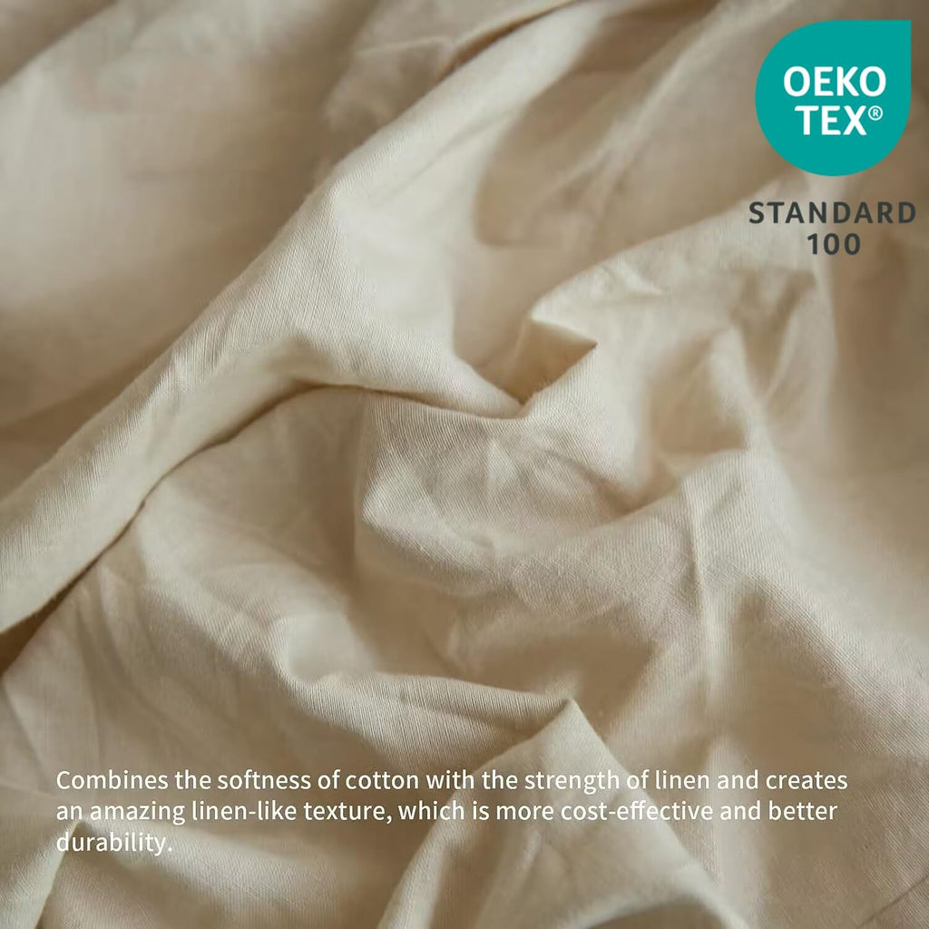 French Linen Bed Skirt with Pleated Frills 22-Inch Tailored Drop Natural Flax Cotton Blend Dust Ruffle Soft Cozy