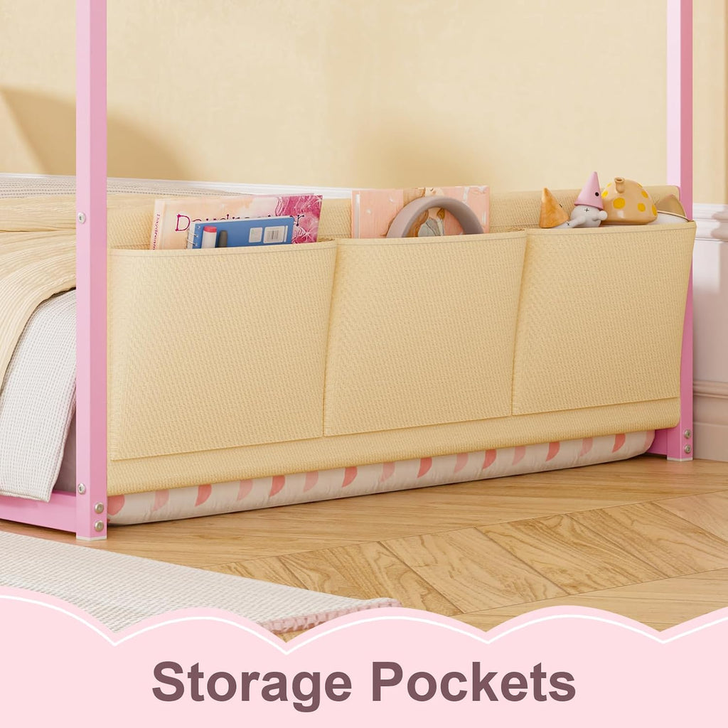 Metal Montessori House Bed for Kids, Pink