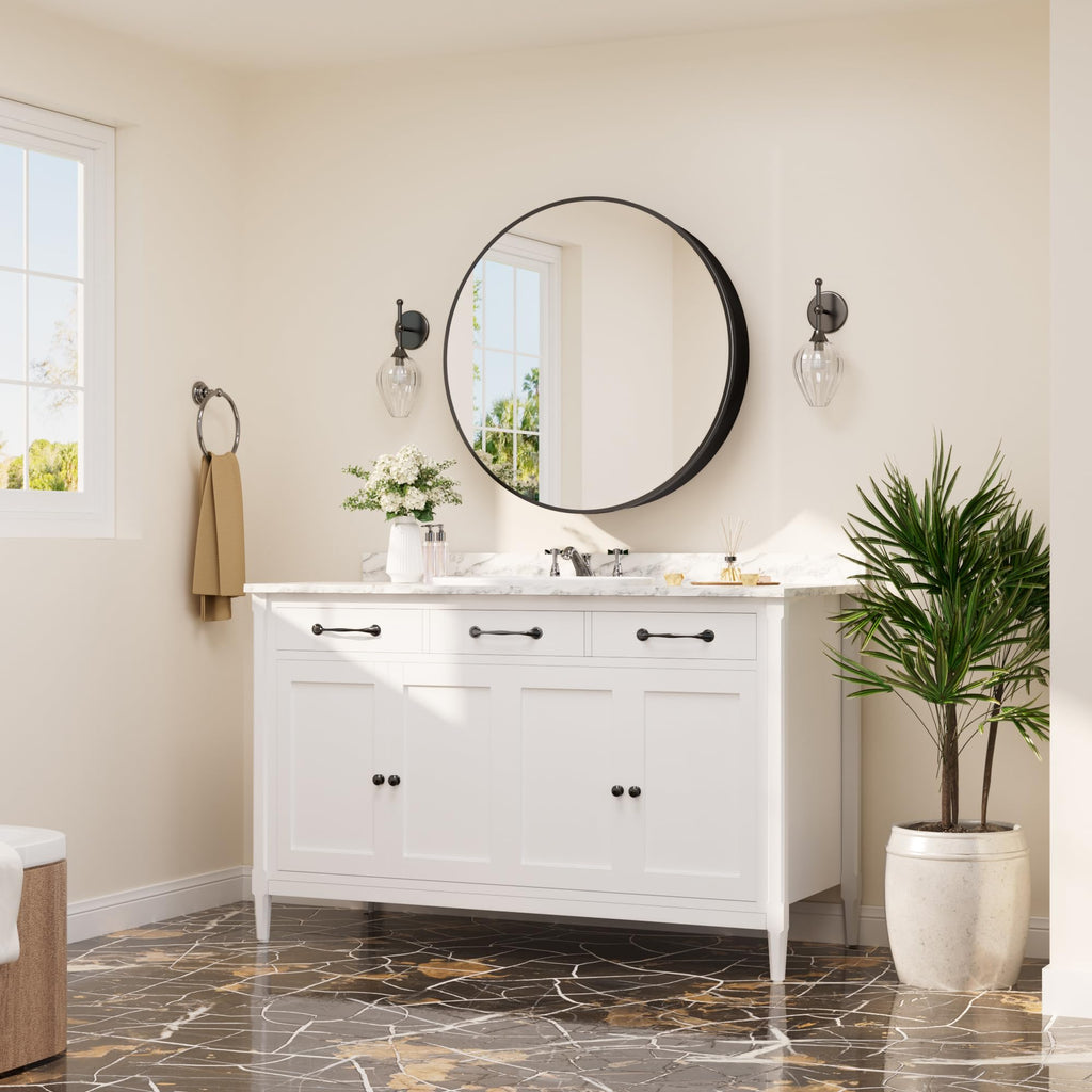 24 x 24 Inch Medicine Cabinet Mirror Black Framed Round Mirrored Medicine Cabinets Adjustable Shelves Modern Bathroom