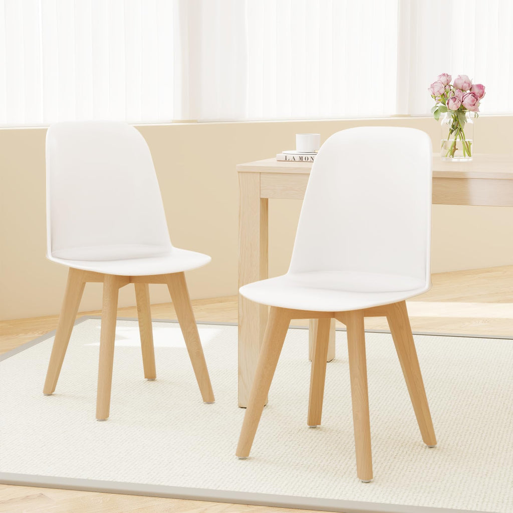 White Dining Chairs Set of 4, Solid Beech Wood Legs, Tilt Backrest