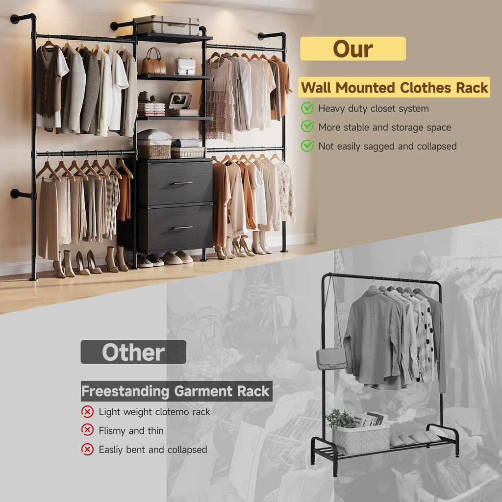 T3 Wall Mounted Industrial Pipe Closet Organizers Storage System
