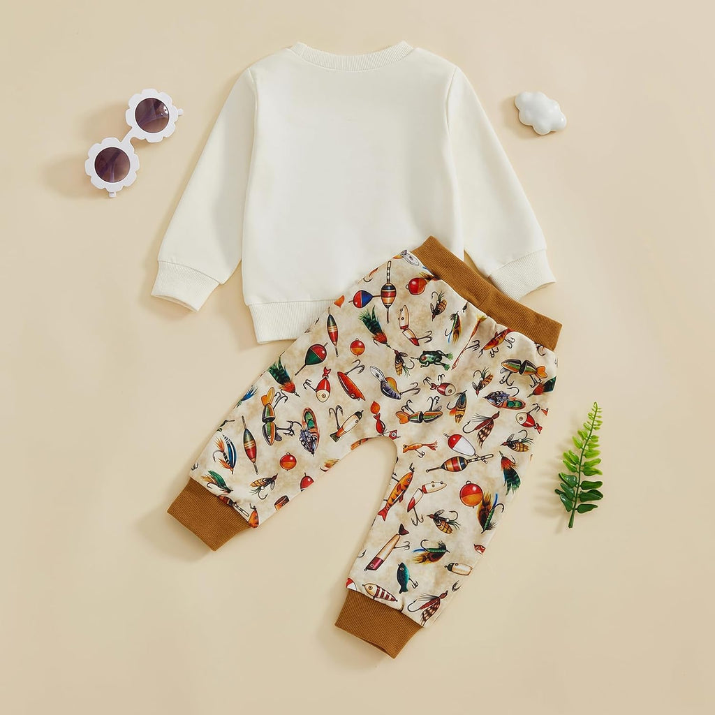 Toddler Baby Boy Clothes Fishing Outfit Sweatshirt Pants Set