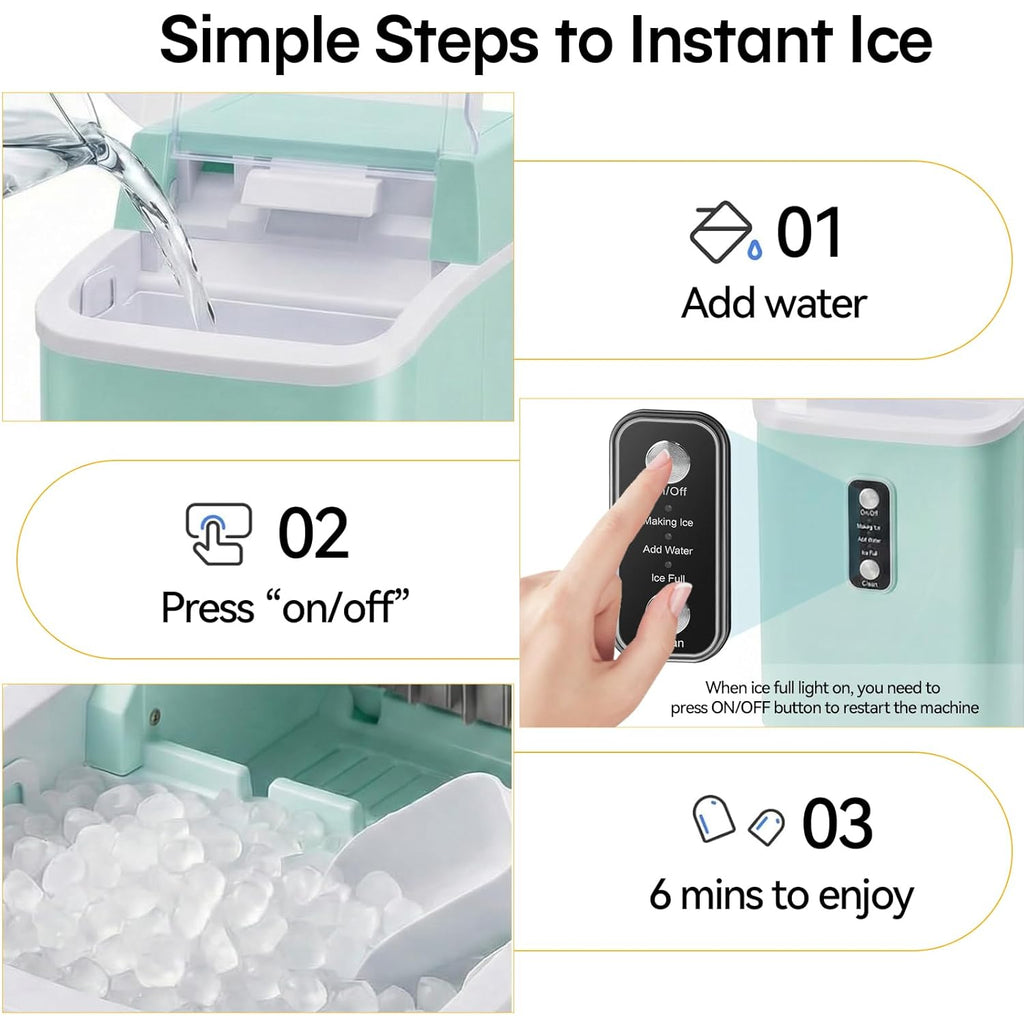 Nugget Ice Maker Countertop, Portable Ice Makers Machine with Removable Basket and Scoop, Self-Cleaning, Quiet, 6-Min