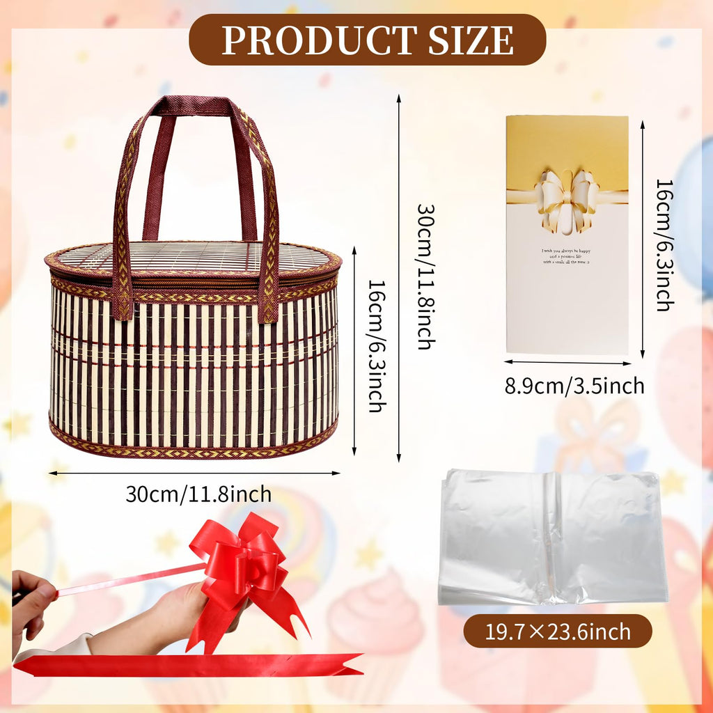 8 Set Baskets for Gifts Large Empty Woven Bamboo Gift Basket Bulk Kit with Handles and Clear Cellophane Wrap, for