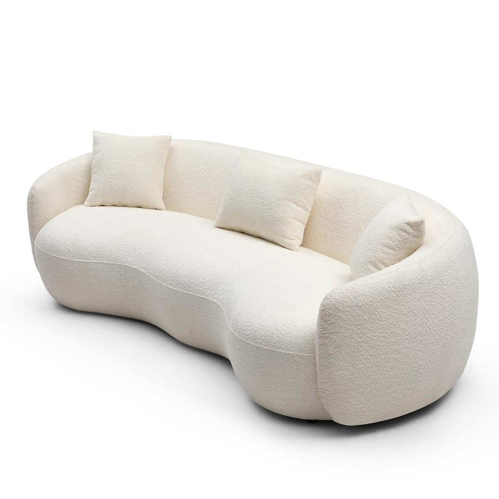 94'' Cloud Curved Sofa Boucle Couch, Beige Modern Mid-Century Curved Backrest Upholstered Sofa, 3-Seat Sofa Couch
