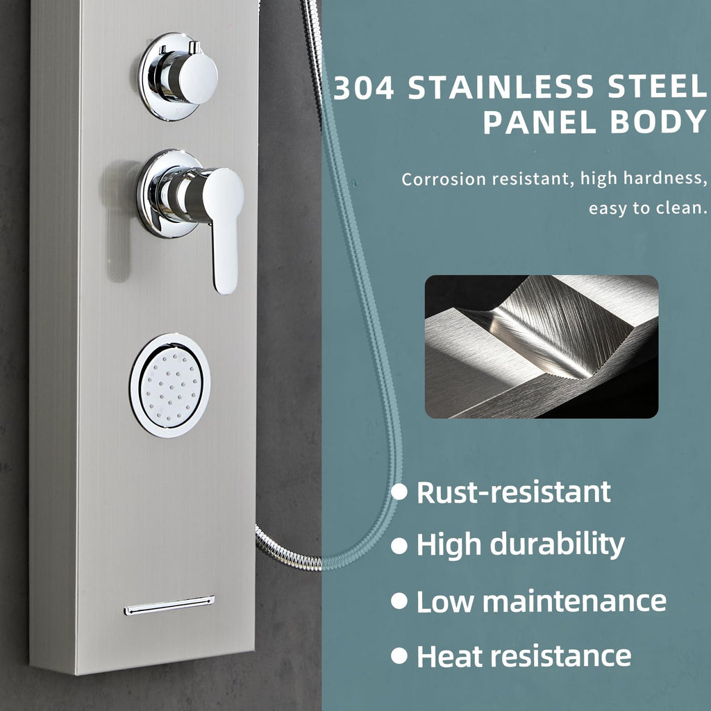 5-In-1Shower Panel Tower System-Brushed Gray