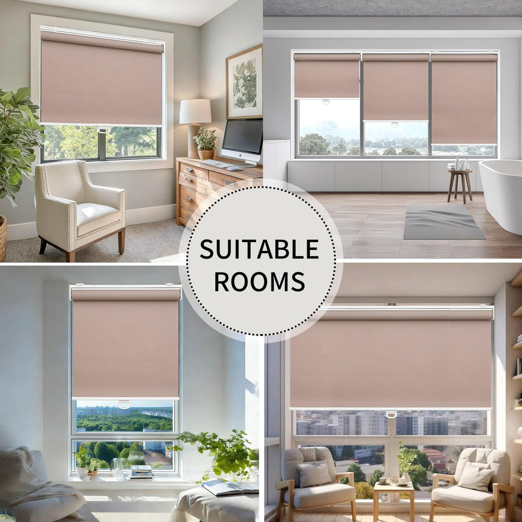 Cordless Blackout Roller Shades for Indoor Windows, Brown