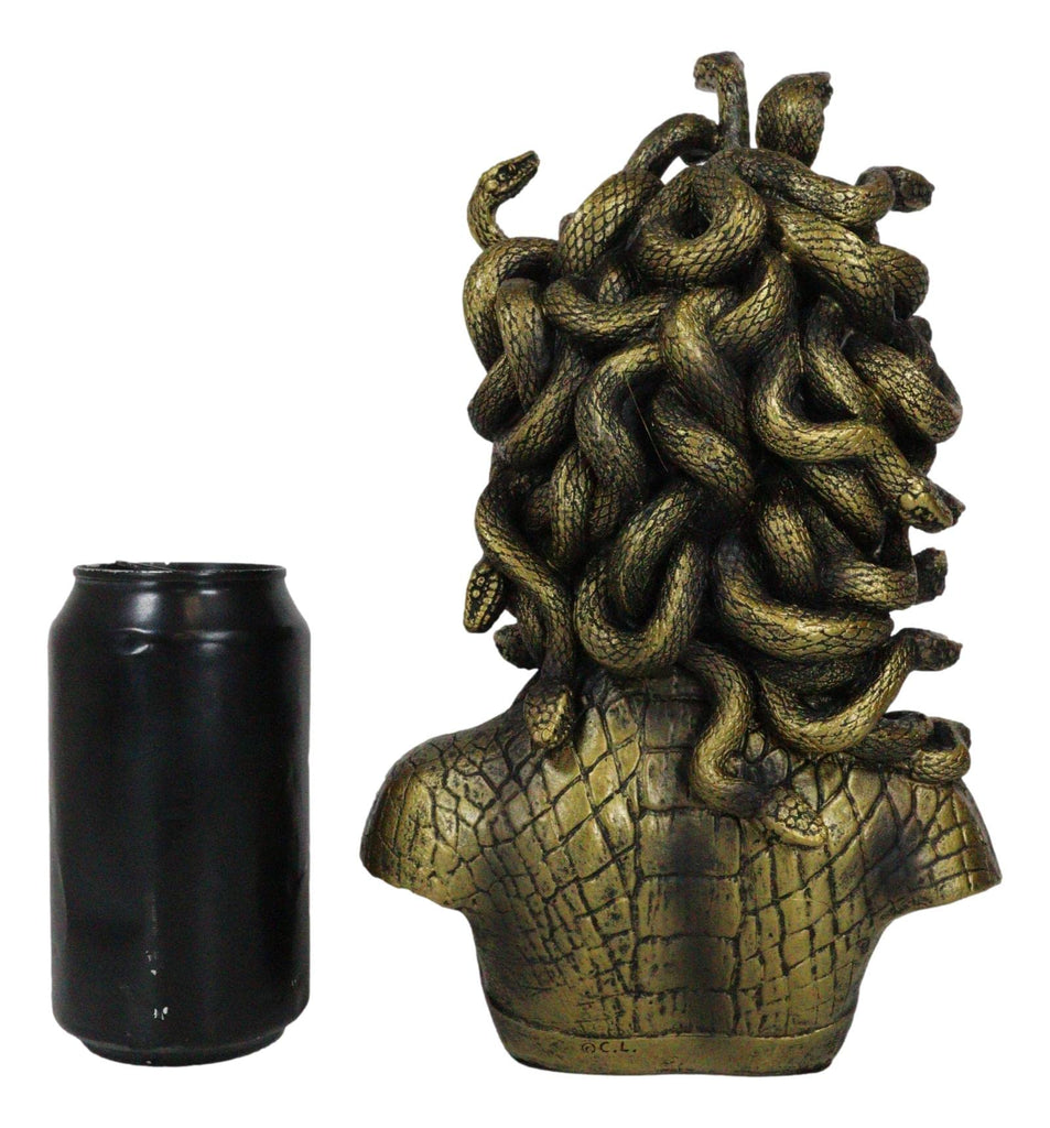 Greek Mythology Gorgon Sisters Goddess Medusa with Wild Snakes Hair and Armored Scales Skin Bust Statue 10" Tall