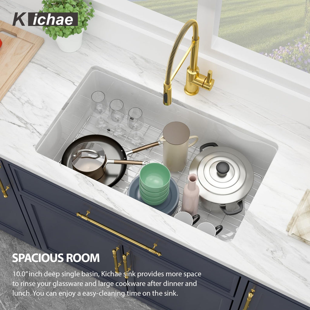 30 Inch White Undermount Sink Fireclay 30x18 Inch Dual Drop in & Undermount Kitchen Sink Porcelain Ceramic Single