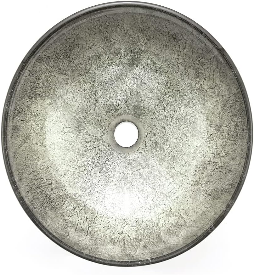 Honeysuckle Series Round Tempered Deco Glass Vessel Bathroom Sink | Top Mount Sinks Above Countertop |Handicraft