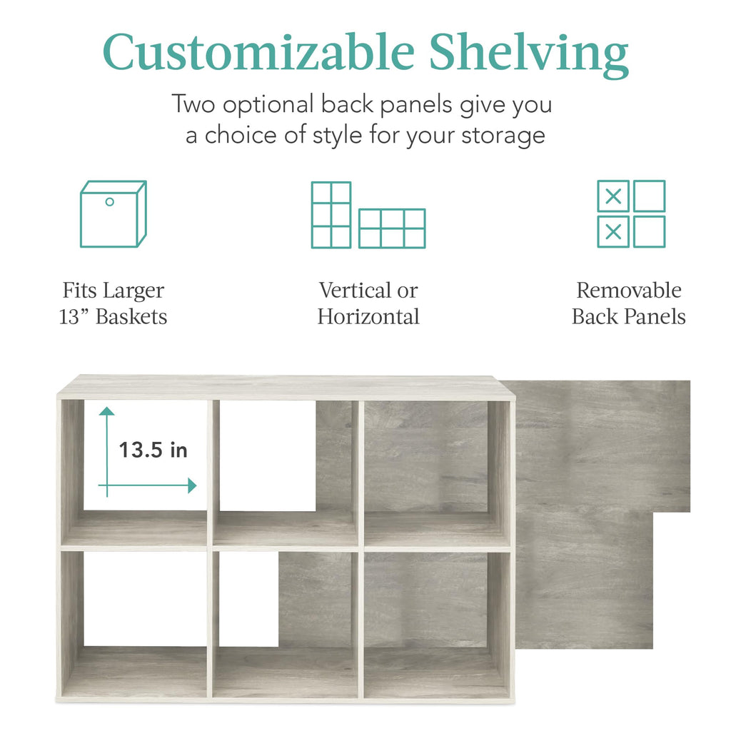 6-Cube Storage Organizer, 13.5in Shelf Opening, Bookcase, Display Shelf, Customizable w/ 3 Removable Back Panels