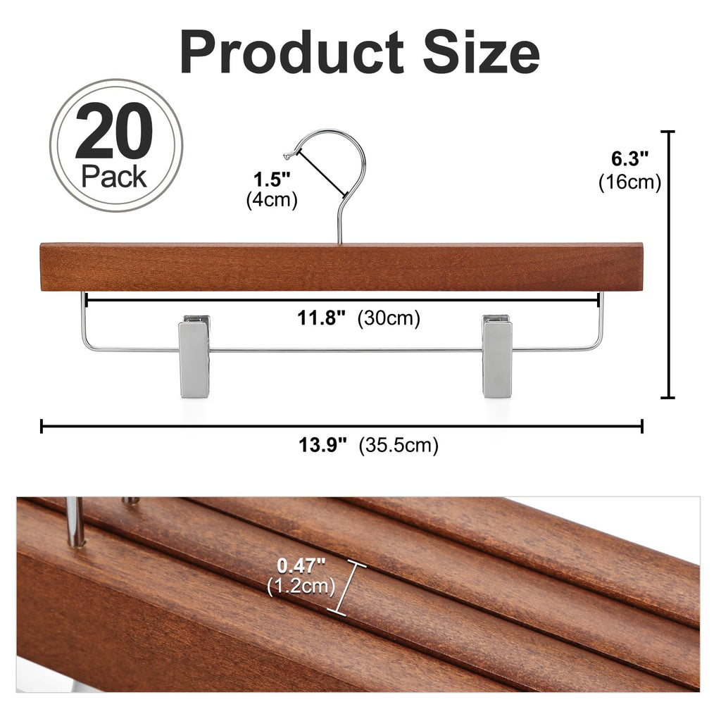 Walnut Wood Pants Hangers, Wooden Skirt Short Jeans Trouser Hanger with Smooth Surface 360° Swivel Hook Anti Rust 2