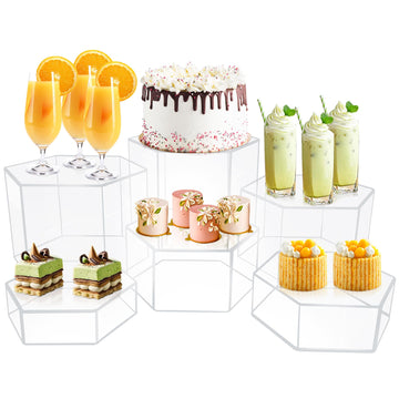 6 Pcs Buffet Risers, Dessert Stands, Acrylic Boxes for Display, Hexagonal Jewelry Showcase, Riser Display Cases