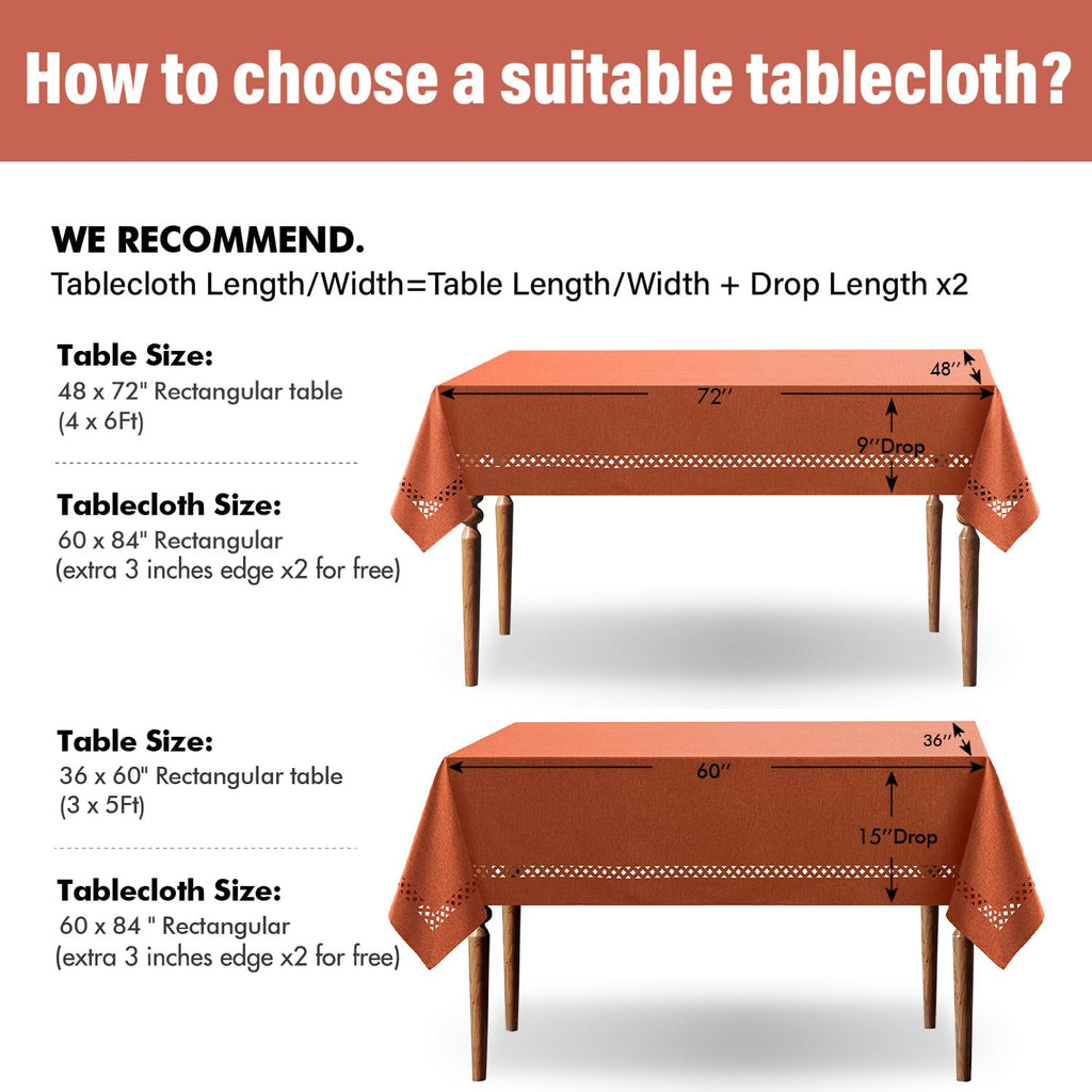 Burnt Orange Fall Rectangle Tablecloth with Cutouts 60x84 Inch