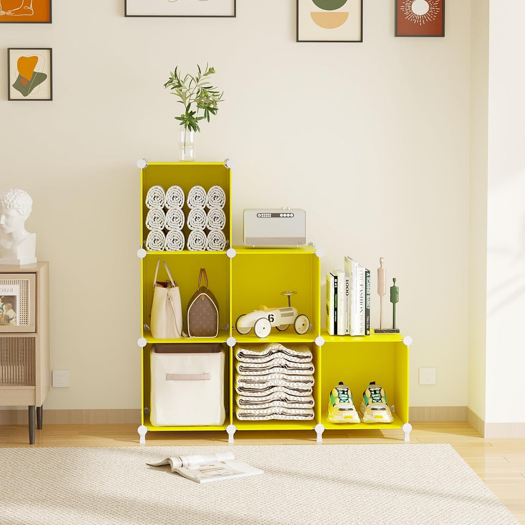 Cube Storage Organizer, 6 Cube Closet Storage Shelves, Yellow