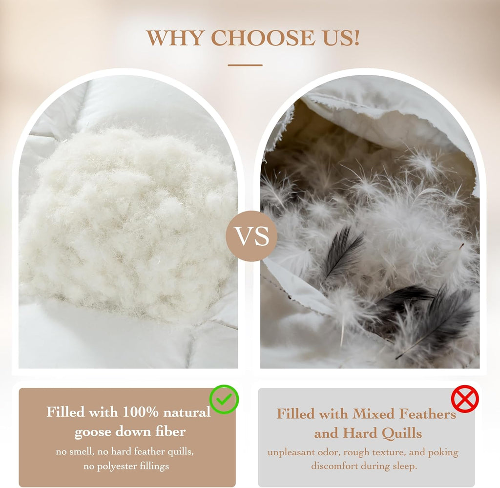 Goose Down Fiber Comforter Queen - All Season Naturally Breathable Down Comforters