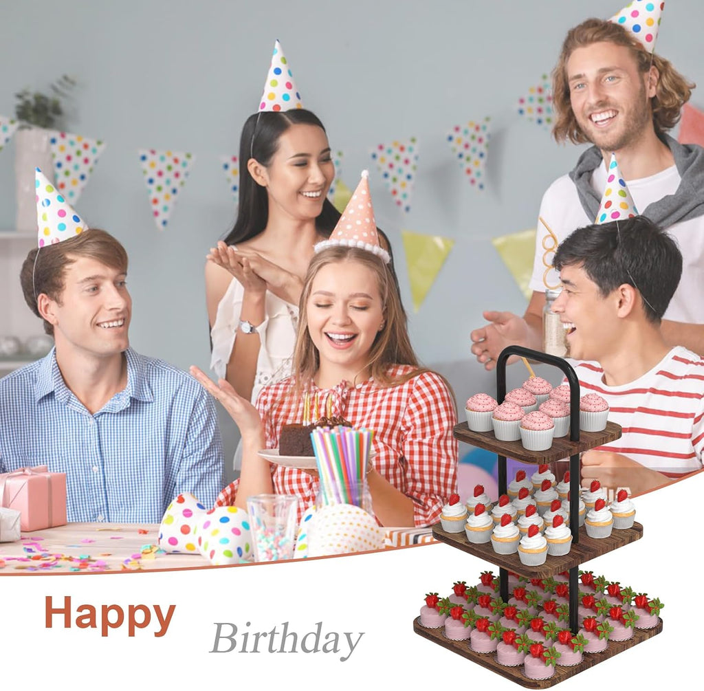 Cupcake Stand, 3-Tier Dessert Stand for 32 Cupcakes, Wood & Metal Tower Display Premium Holder Dessert Tree Tower
