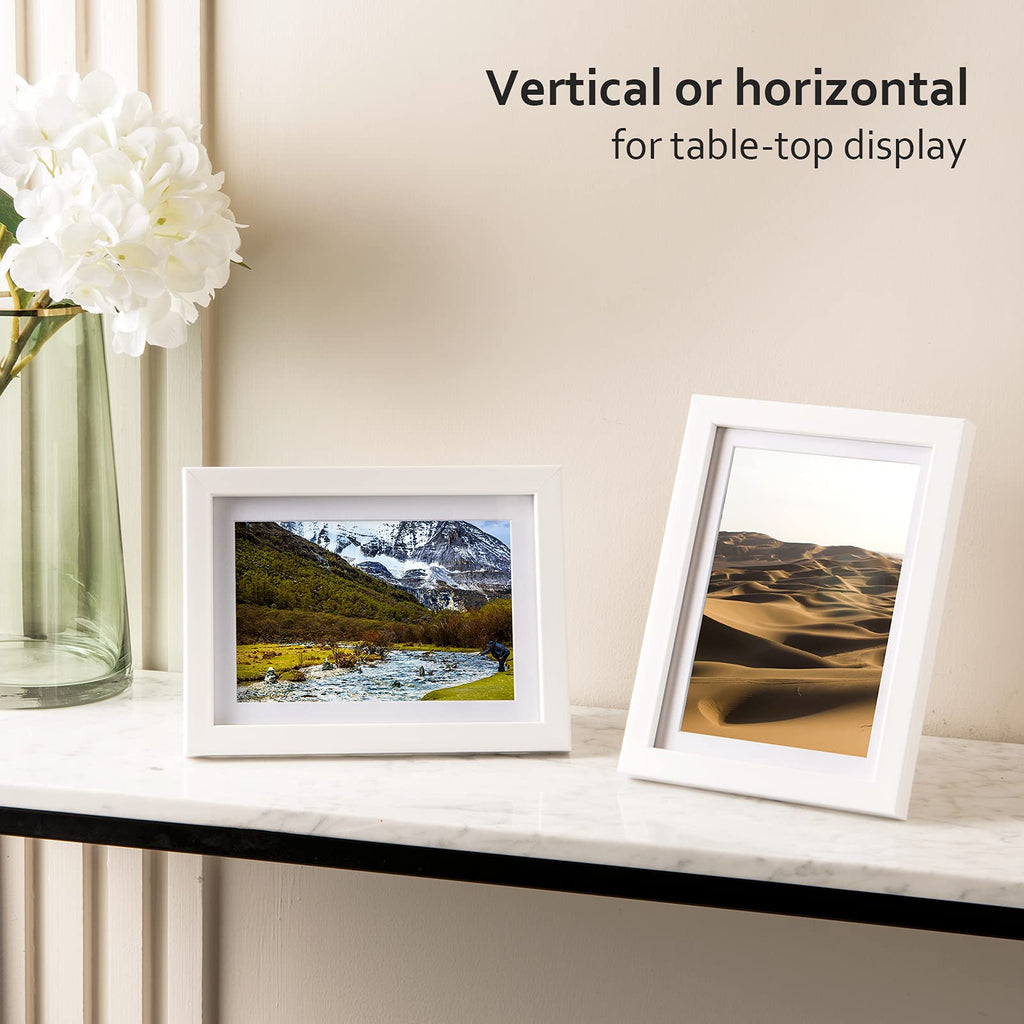 5x7 Picture Frame White Set of 4, Wooden Frames Matted 4x6 for Desk