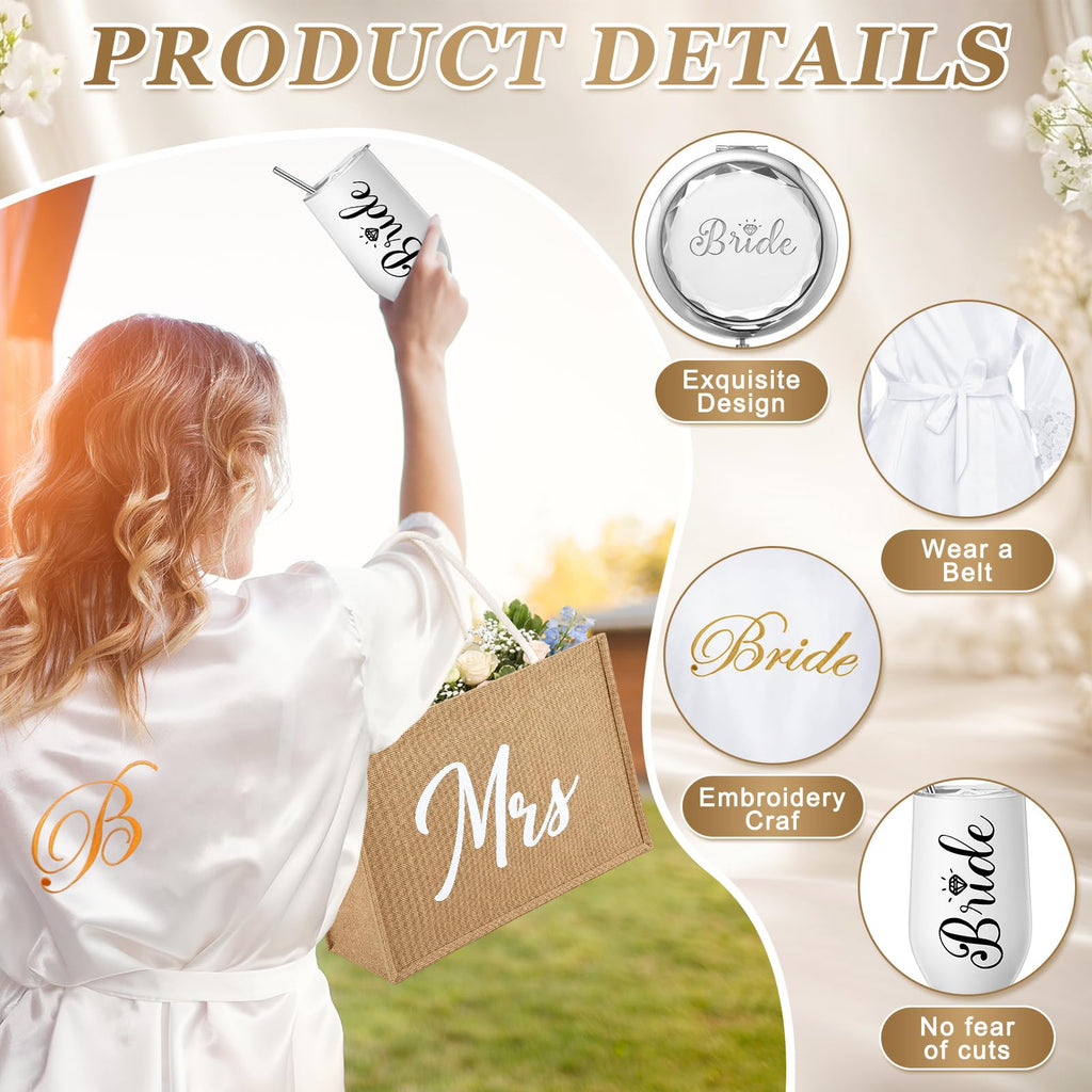 9 Pcs Bride Robe Gifts Set Mrs & Bride White
