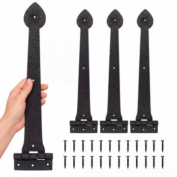 4 Pack 18 Inch Wrought Iron Strap Hinges Heavy Duty Heart Tip Tee, Classic