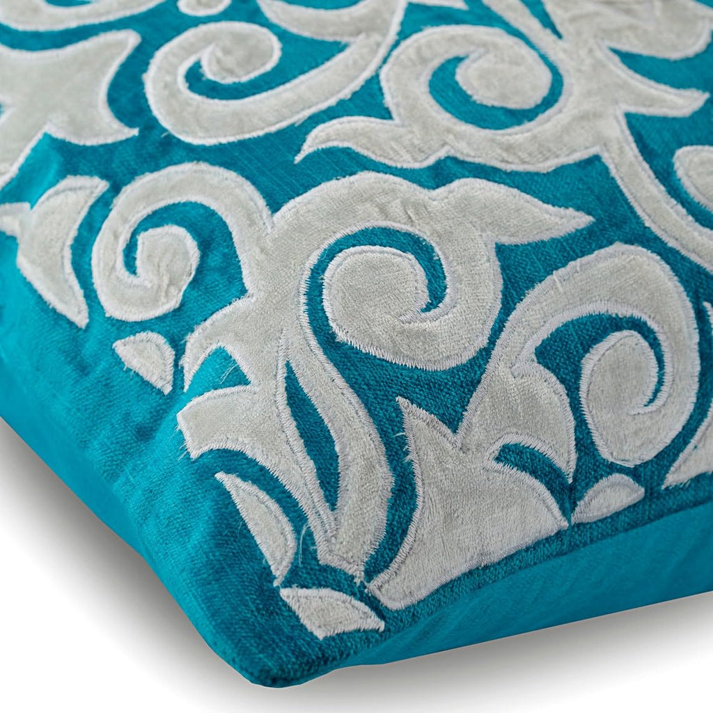 Cushion Covers for Chairs, Turquoise Pack of 2, 14x14 inch (35x35 cm) Applique Damask Decorative Pillow Covers Throw