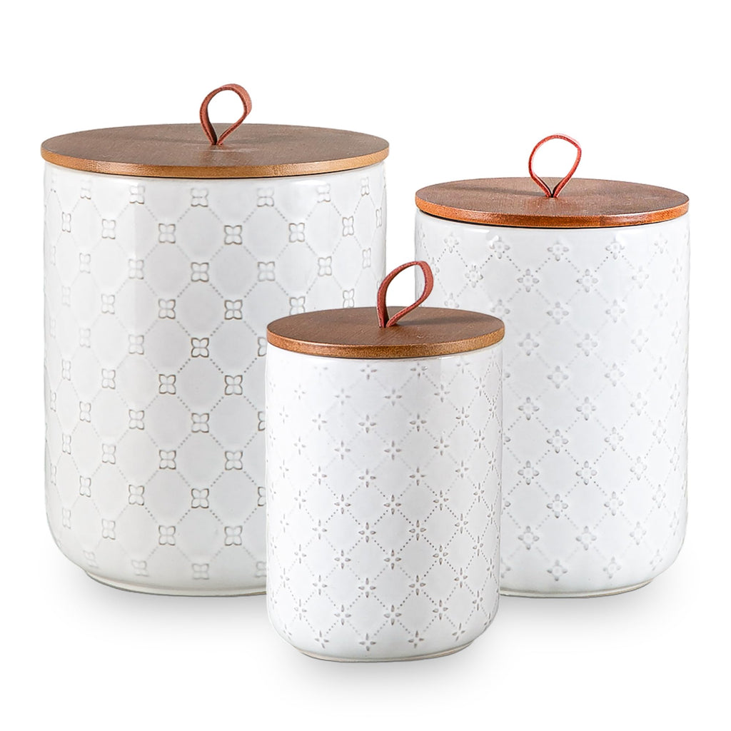 White Ceramic Canisters Set with Airtight Lids, 82/48/30 oz Coffee Canisters Sets for the Kitchen, Large Jars for