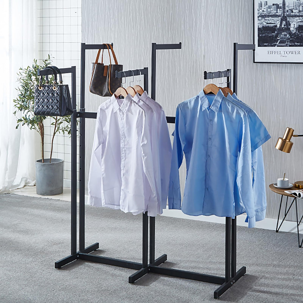 Floor Standing Metal Garment Rack - Heavy Retail Display Racks With Wheels, 6 Arms Clothing Rack, Square Tubing