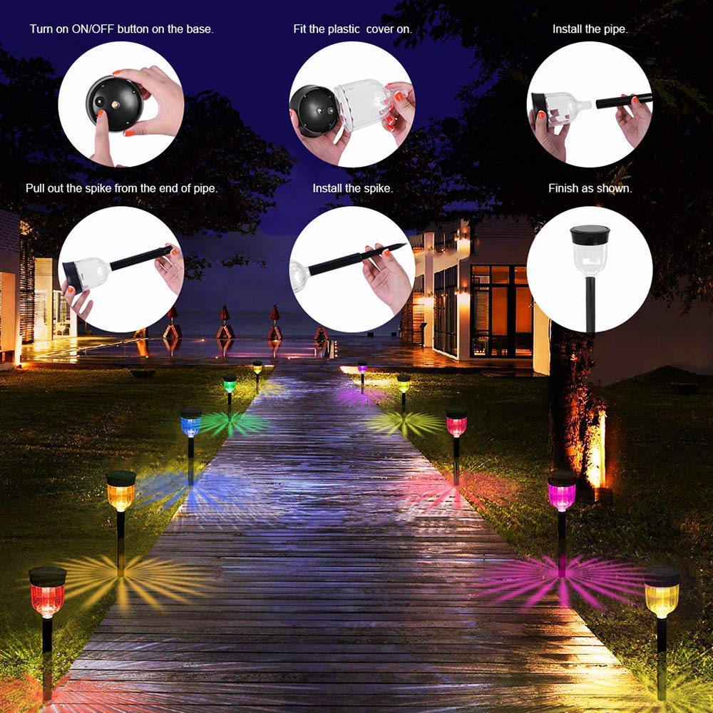 Solar Outdoor Path Lights, Color Changing Waterproof IP65 Auto On/Off Solar Landscape Pathway LED Lights for Back