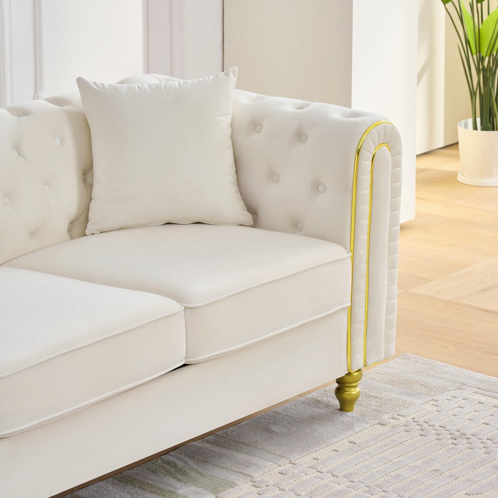 Chesterfield Button Tufted Sofa Set of 2, Modern Deep Seat Loveseat + 3 Seater Couch with Golden Legs, Upholstered