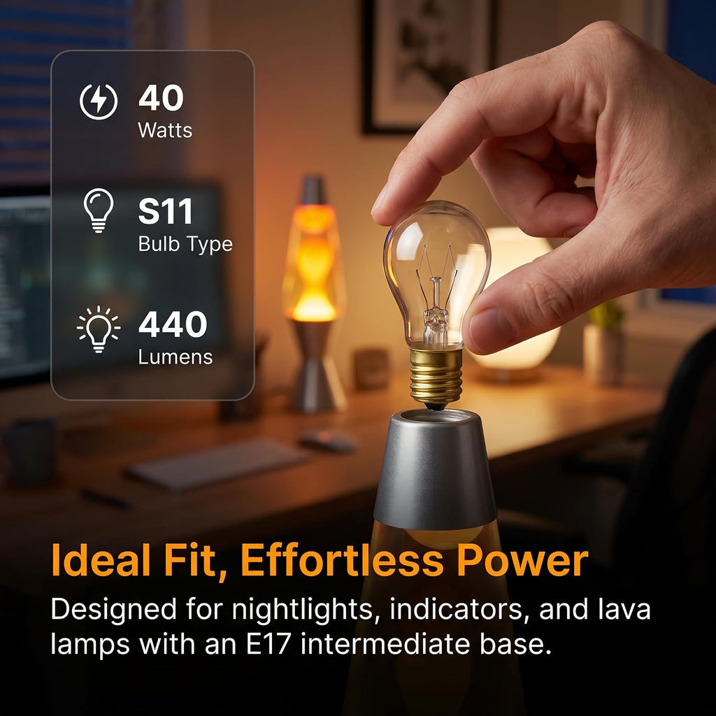 40W S11 Appliance Bulb, High Intensity, E17 Base, Clear, 4-Pack