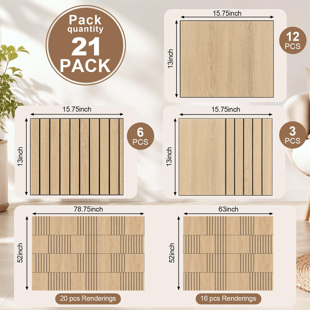 21 Pcs Peel and Stick Wall Panels 3D Wood Slat Oak Wood Fluted