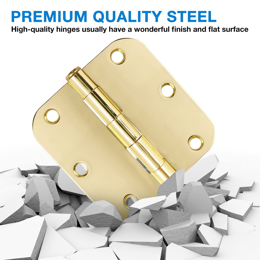 Rounded Door Hinges 3.5" X 3 1/2 Inch Polished Brass 5/8" 42 Pack