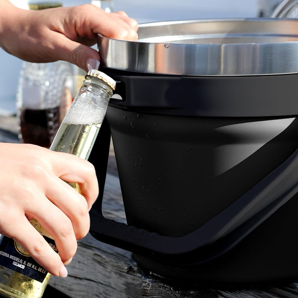 7L Insulated Ice Bucket with Lid,Double Wall Vacuum Stainless Steel Beverage Bucket Keeps Frozen Longer,Holds 6