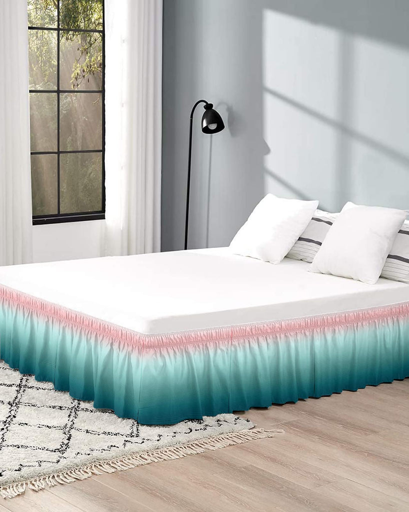 Turquoise Pink Bed Skirt Cal King Size 16 Inch Drop, Adjustable & Elastic Wrap Around Bed Skirts Pleated Luxury Dust