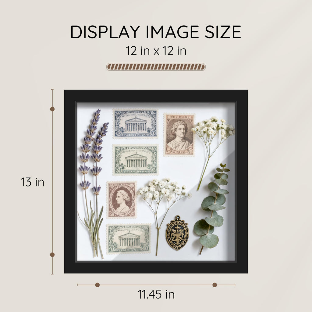 12x12 Black Wooden Shadow Box Frame, Tempered Glass, 2 Pack