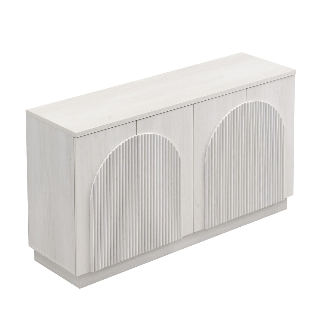 White Oak Fluted TV Stand with Arched Reeded Design Doors, Modern Entertainment Center with Storage for Up to 65