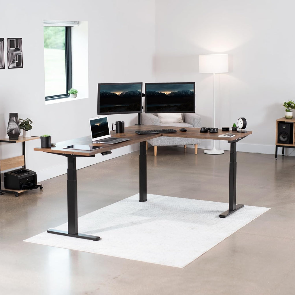 Black Electric Corner 3 Leg Standing Desk Frame, DESK-V130EB | Triple Motor, Height Adjustable, L-Shaped, Holds up to