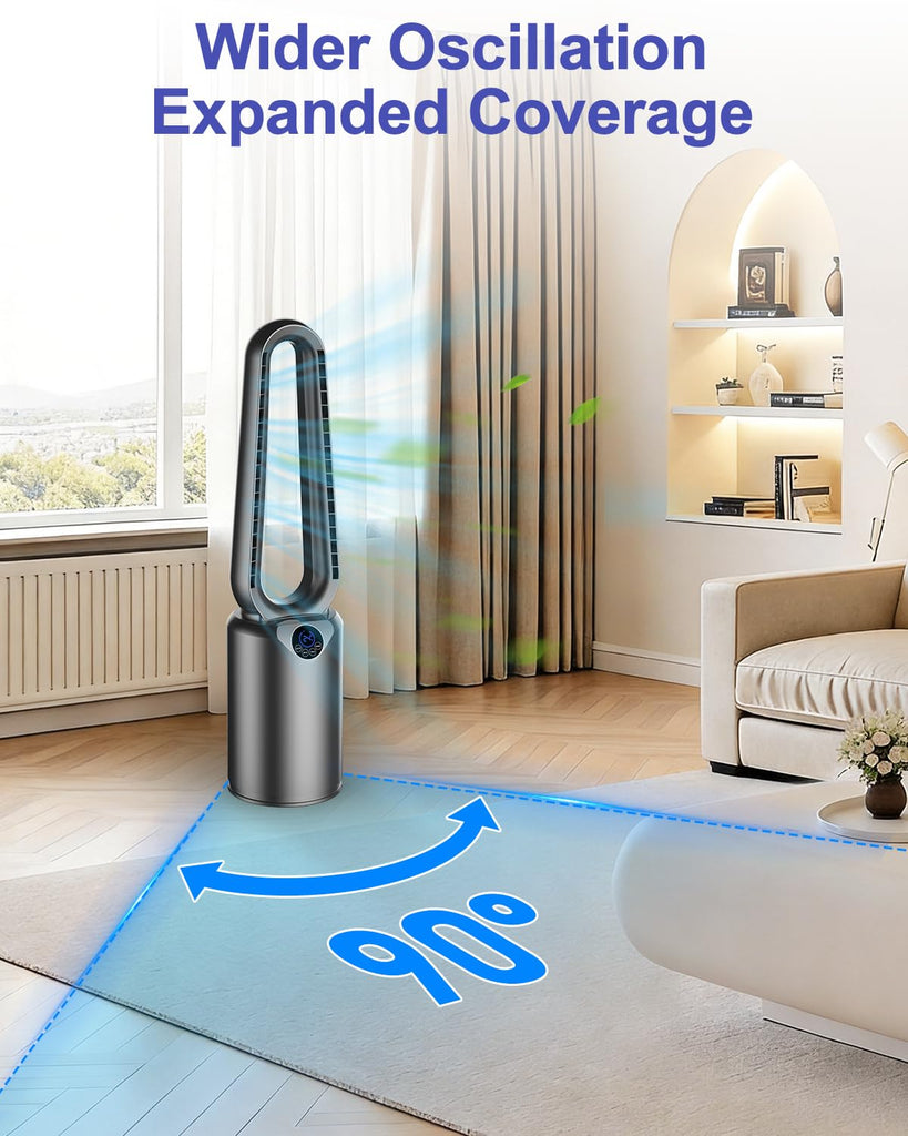 Bladeless Tower Fan with Powerful Airflow, Ultra-Quiet DC Motor (22 dB), 8 Speed Levels & 4 Modes, Remote Control