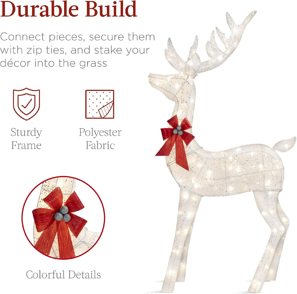 3-Piece Large Lighted Christmas Deer Family Set 5Ft Outdoor Yard Decoration with 360 LED Lights, Stakes, Zip Ties