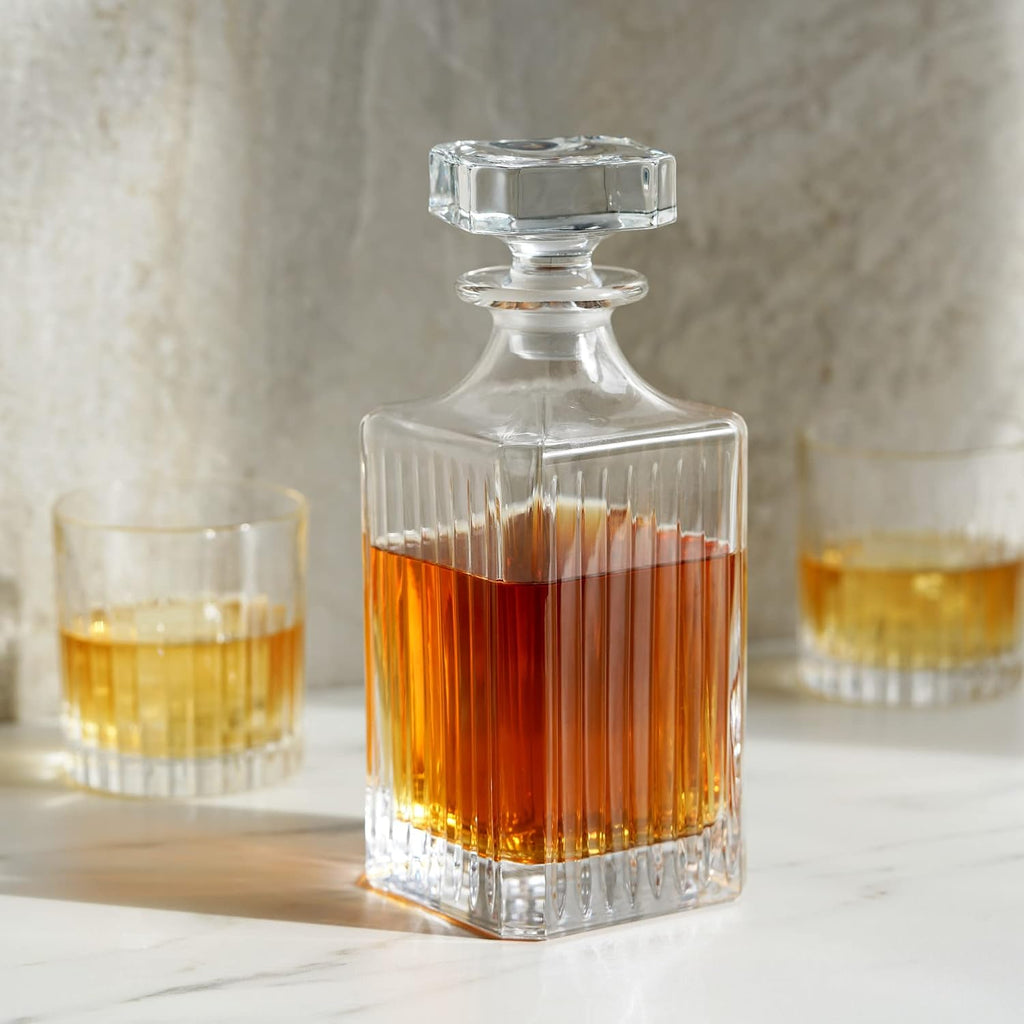 Reserve Milo Whiskey Decanter with Stopper, Stylish Crystal Liquor Decanter for Bourbon, Scotch, Spirits, Wedding