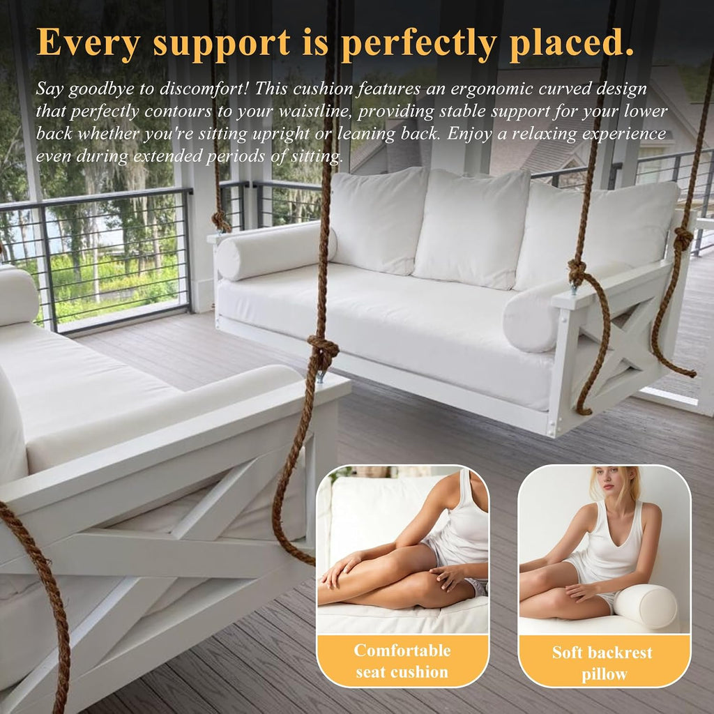 6 Pc Tw Daybed Cushions Set,Twin Size Outdoor Hanging Porch Swing Bed Mattress Bolster Pillow Complete Set (White, 75