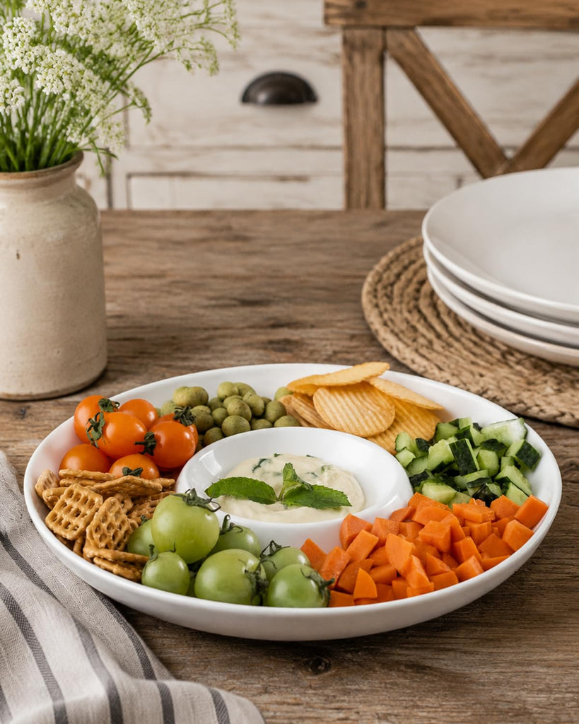 Chip & Dip Serving Set of 1, Porcelain Divided Serving Tray,12-inch