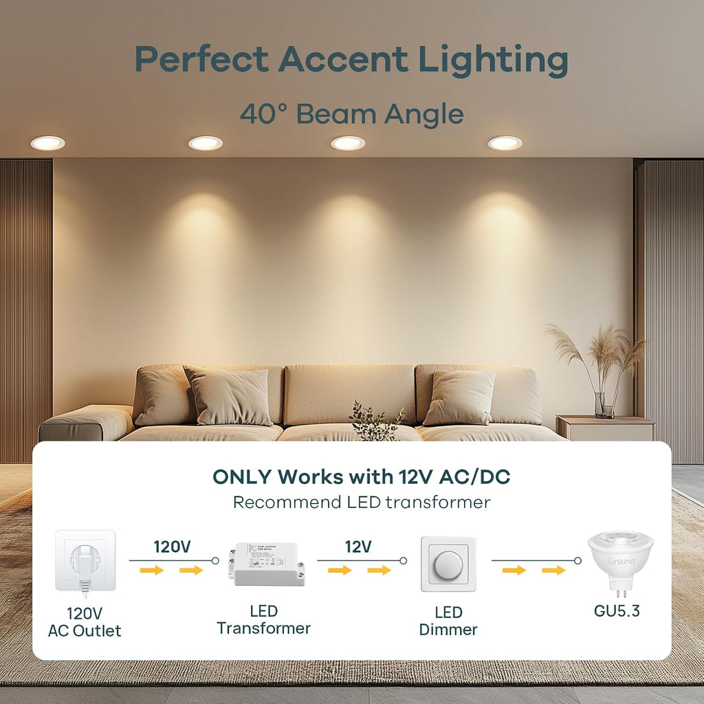 6 Pack MR16 LED Bulbs Dimmable, 6.5W=70W 640lm 3000K GU5.3 Bi-Pin