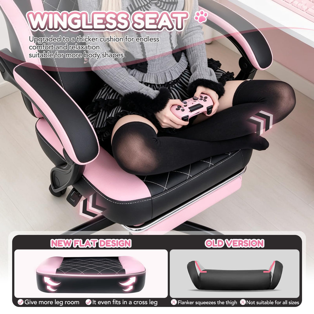 Cute Gaming Chair, Ergonomic Computer Gamer Chair, Black and Pink