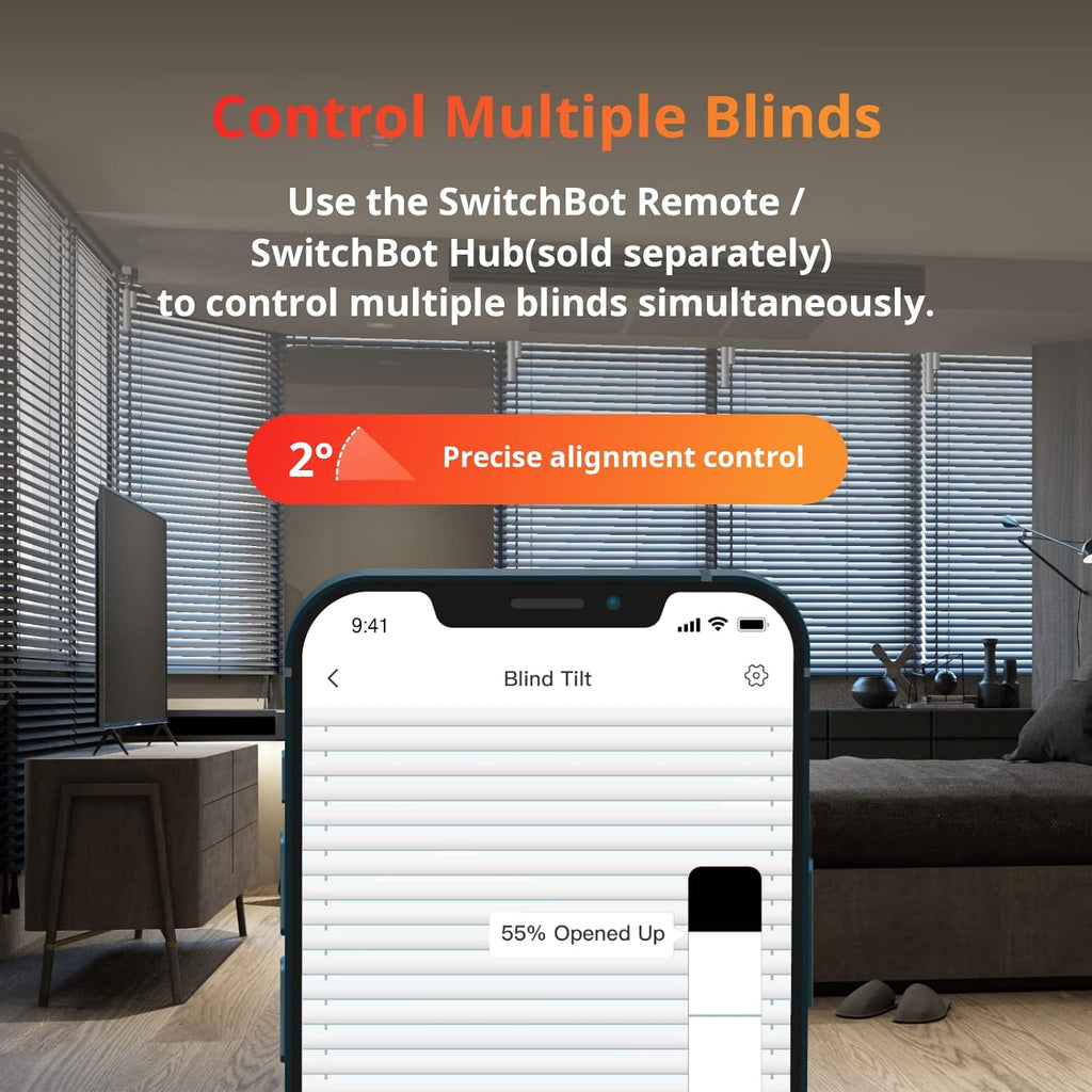 Blind Tilt Motorized Blinds - Smart Electric Blinds, Automatic Blind Opener and Closer, Solar Powered, Light Sensing