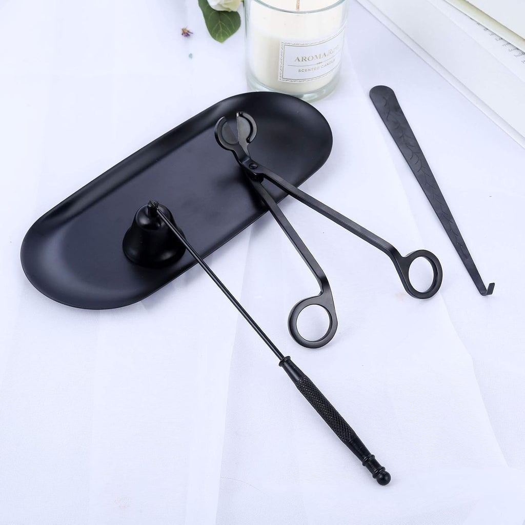 4 in 1 Candle Accessory Set with Storage Tray Plate - Candle Wick Trimmer, Candle Wick Snuffer, Candle Wick Dipper - Set of 4